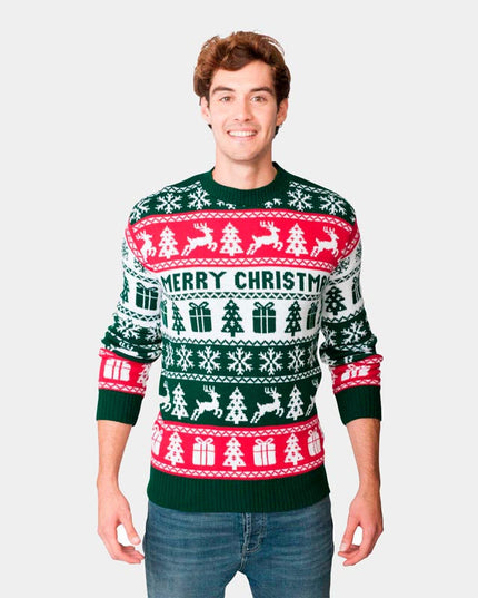 Grüner, roter und weißer „Merry Christmas“-Pullover 2022