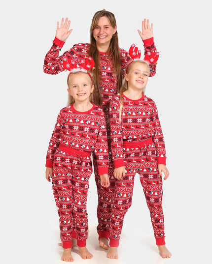 Red Unisex Christmas Pajamas for Adults with Reindeer and Trees