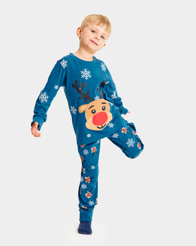 Christmas Pajamas for Kids in Blue with Rudolph