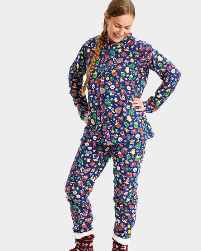 Family Christmas Pajamas in Blue with Holiday Patterns