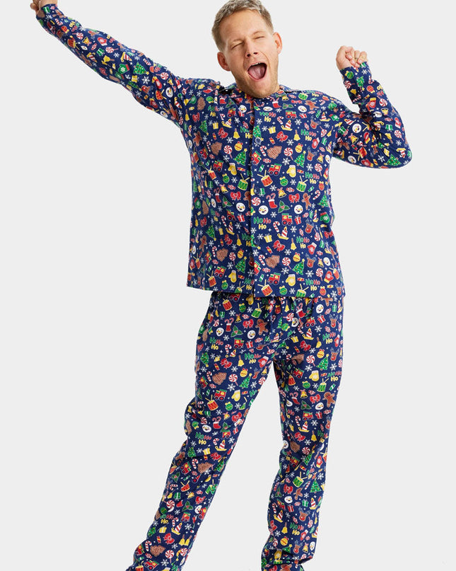Family Christmas Pajamas in Blue with Festive Designs