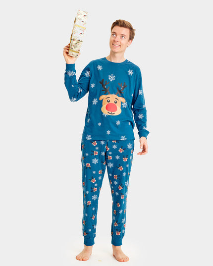 Family Christmas Pajamas in Blue with Rudolph the Reindeer