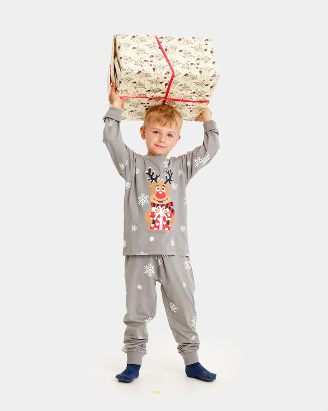 Grauer Weihnachtspyjama für die ganze Familie mit Rudolph dem Rentier