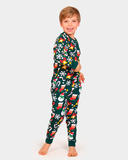Family Christmas Pajamas in Green with Holiday Patterns