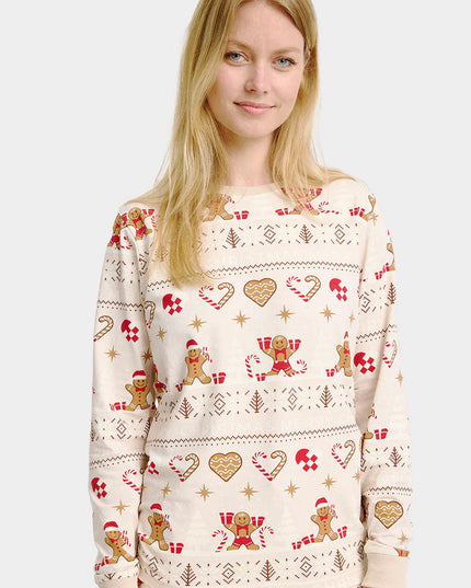 Unisex-Weihnachtspyjama für Erwachsene, beige, mit Weihnachtsplätzchen