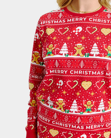 Unisex-Weihnachtspyjama für Erwachsene, rot mit Weihnachtsplätzchen