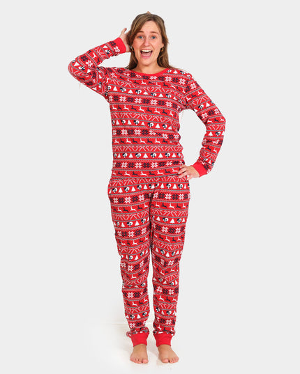 Red Christmas Pajamas for Kids with Reindeer and Trees