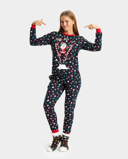 Unisex-Weihnachtspyjama für Erwachsene, Weihnachtsmann-Skifahrer