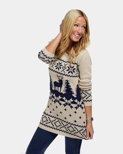 Klassisches beiges und marineblaues Weihnachtskleid