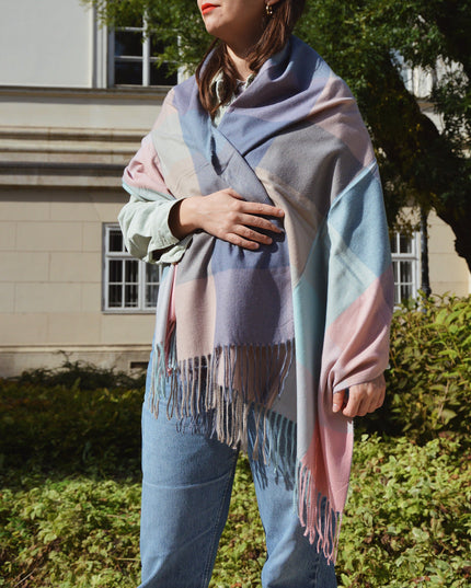 Mint-Pink Plaid Scarf