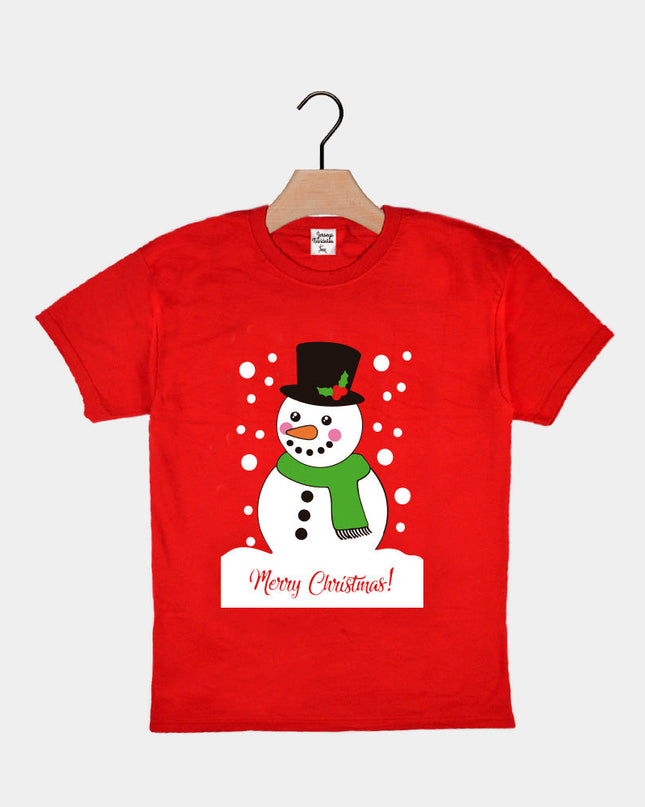 Red Kids Christmas T-Shirt with Snowman