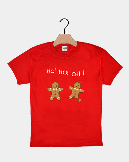 Rotes Weihnachts-T-Shirt für Kinder mit Lebkuchenmann-Motiv