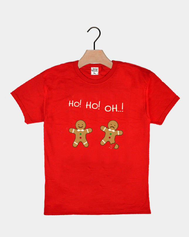Rotes Weihnachts-T-Shirt für Kinder mit Lebkuchenmann-Motiv
