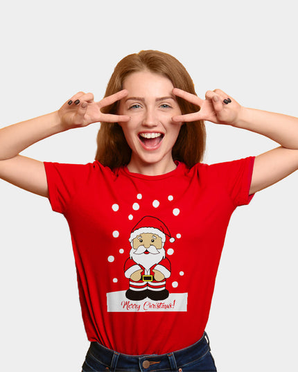 Rotes Weihnachts-T-Shirt für die Familie mit Weihnachtsmann-Motiv