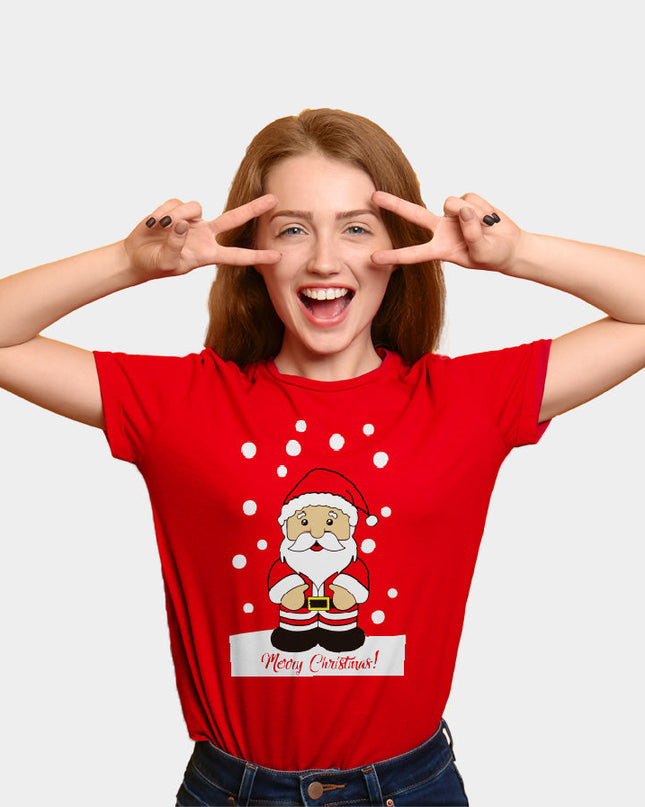 Rotes Weihnachts-T-Shirt für die Familie mit Weihnachtsmann-Motiv