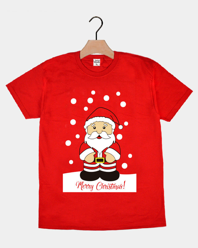 Rotes Weihnachts-T-Shirt für die Familie mit Weihnachtsmann-Motiv
