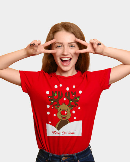 Rotes Weihnachts-T-Shirt für die Familie mit Rentier-Motiv