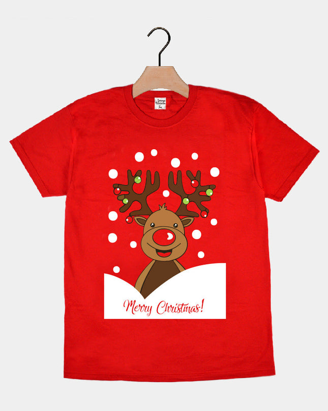 Rotes Weihnachts-T-Shirt für die Familie mit Rentier-Motiv