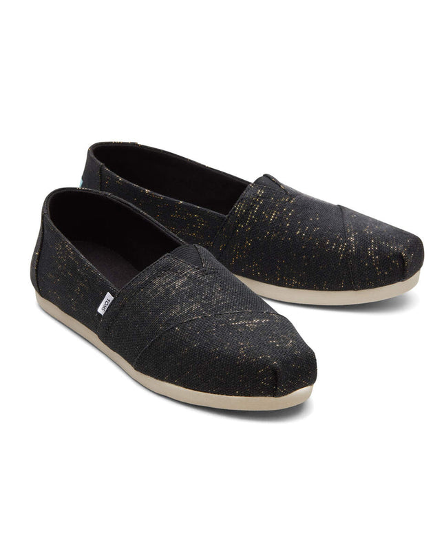 Black Metallic Linen Alpargata Slippers by TOMS
