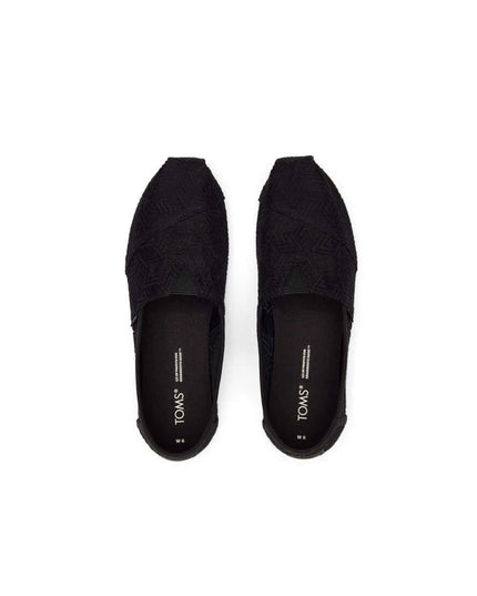 Black Geometric Lace Alpargata Slippers by TOMS