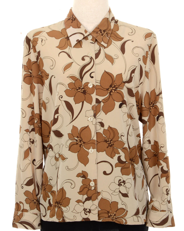 Vintage-Bluse – Braun mit Blumenmuster