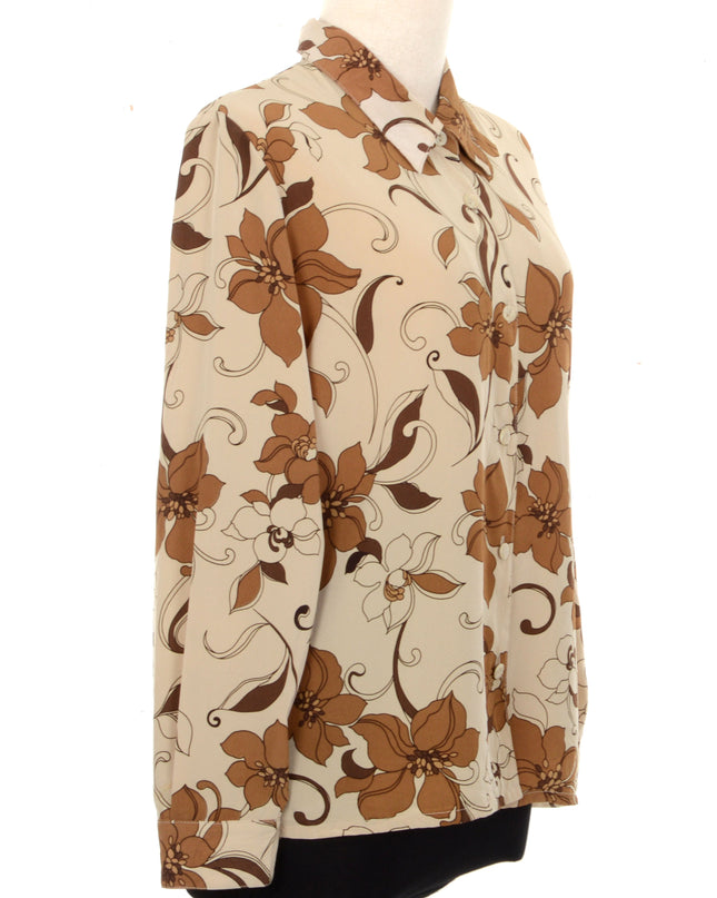 Vintage-Bluse – Braun mit Blumenmuster