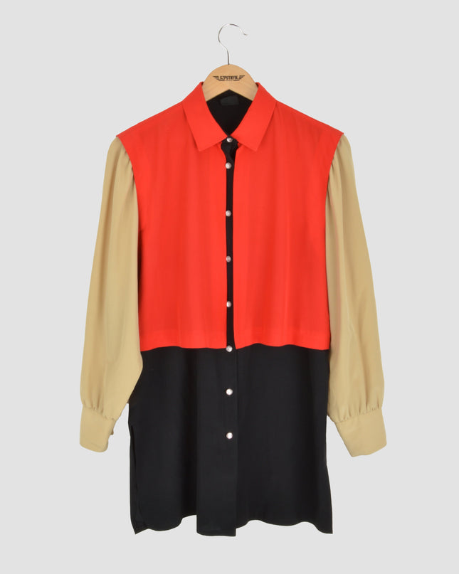 Vintage-Bluse – Colorblock | Rot