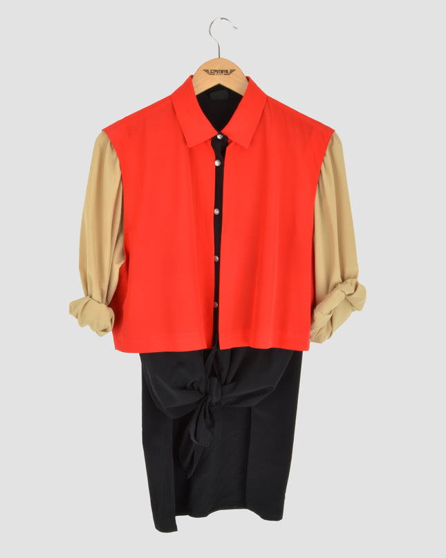 Vintage-Bluse – Colorblock | Rot