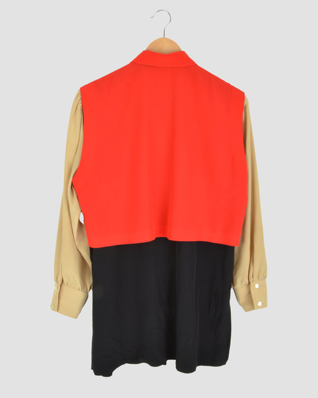 Vintage-Bluse – Colorblock | Rot