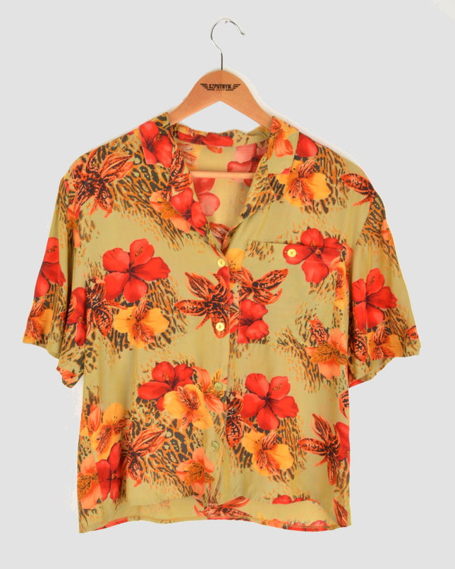 Vintage-Bluse – Hibiskus