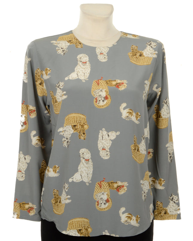 Vintage-Bluse – Hunde-Print