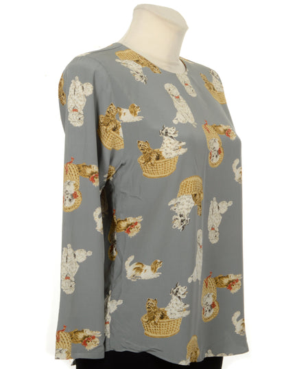 Vintage-Bluse – Hunde-Print