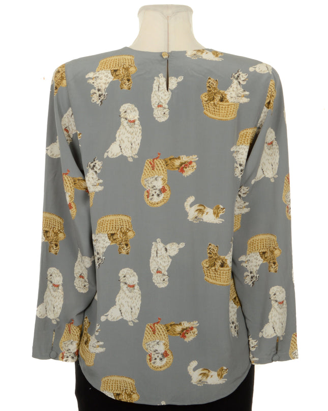 Vintage-Bluse – Hunde-Print