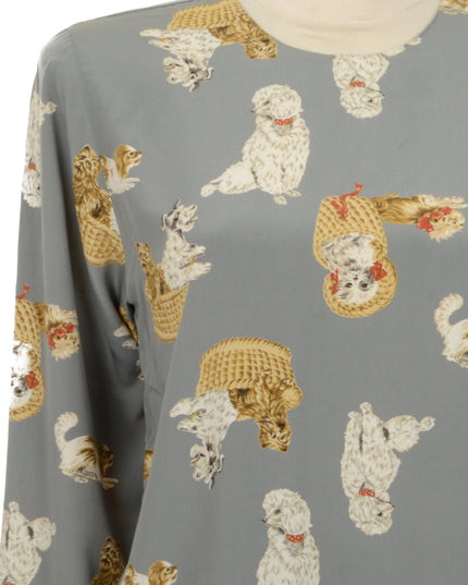 Vintage-Bluse – Hunde-Print