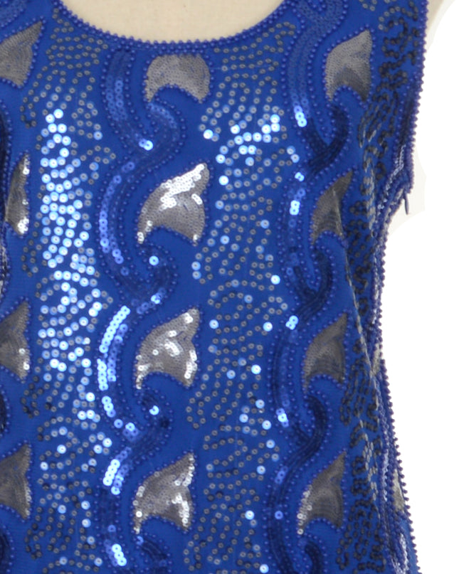 Vintage-Kleid – Blau, perlenbesetzt