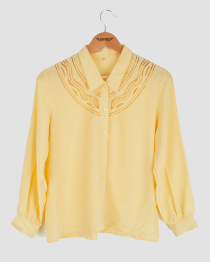 Vintage Blouse - Sheer Neckline | Yellow | Christmas Pajamas for All
