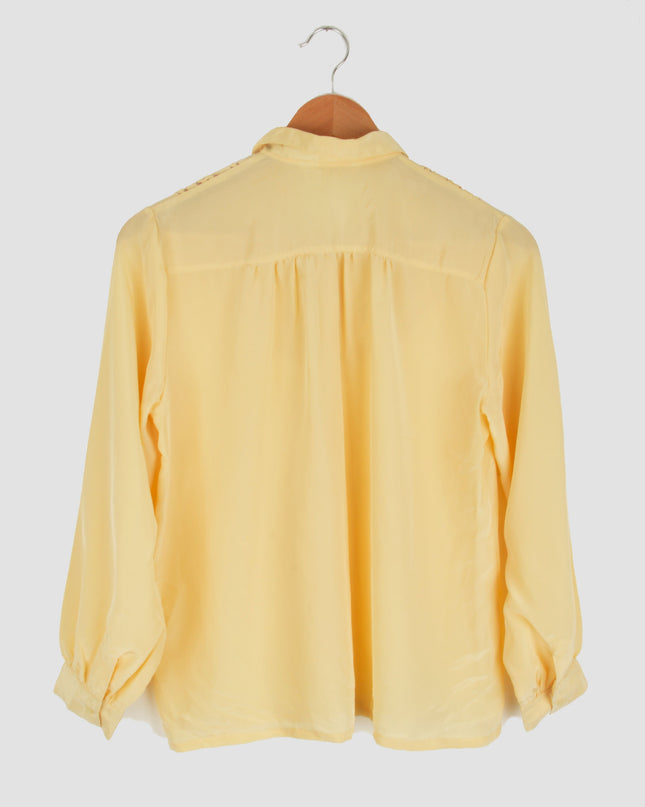 Sheer Neckline Yellow Vintage Blouse