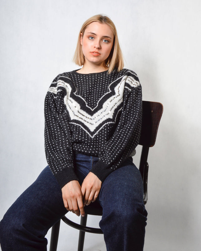 Vintage-Pullover – Gestreifter Pailletten-Weihnachtspullover in limitierter Auflage