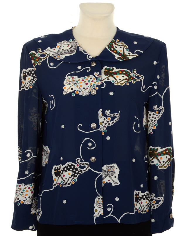 Vintage-Bluse – Katzenmotiv