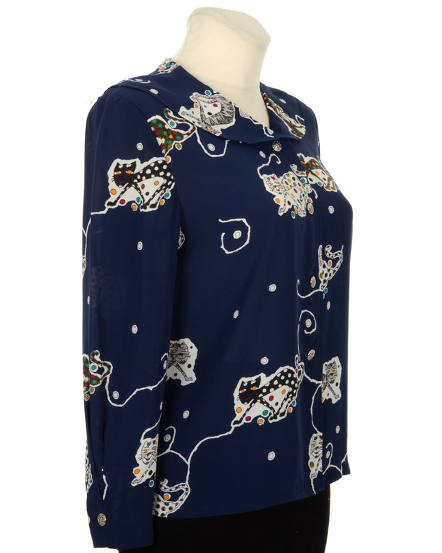 Vintage-Bluse – Katzenmotiv