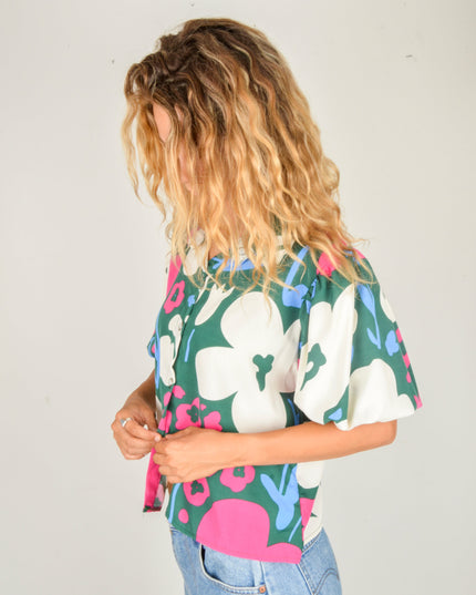 Bluse mit Blumenstrauß – Grün | Limitierte Kollektion für alle Altersgruppen