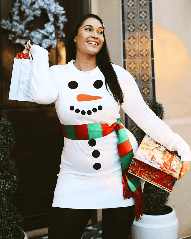 Women's Snowman Scarf Sweater Dress