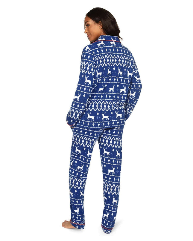 Women's Blue Reindeer Lapel Pajama Set