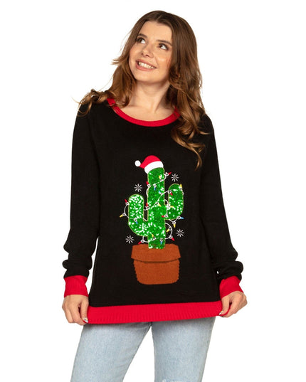 Women's Cactus Tree Light Up Ugly Christmas Sweater