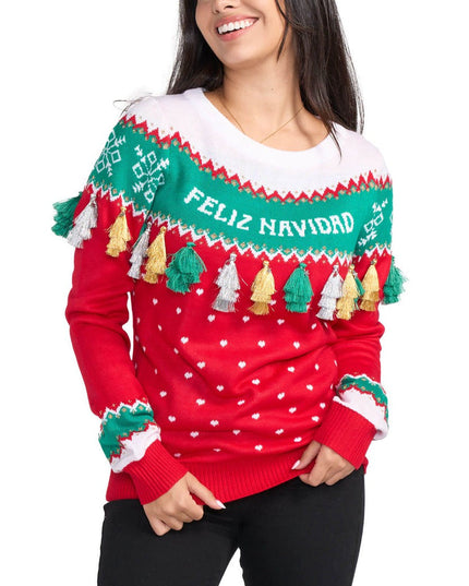 Women's Feliz Navidad Tassel Ugly Christmas Sweater