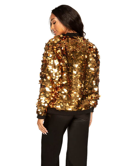 Women's Gold Sequin Disc Bomber Jacket