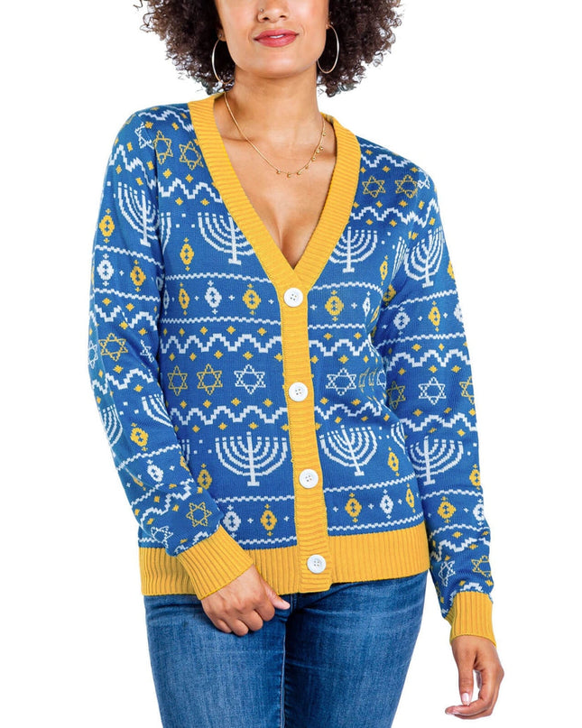 Women's Menorah Print Cardigan Sweater