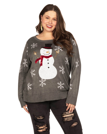 Women's Sequined Snow Day Plus Size Ugly Christmas Sweater